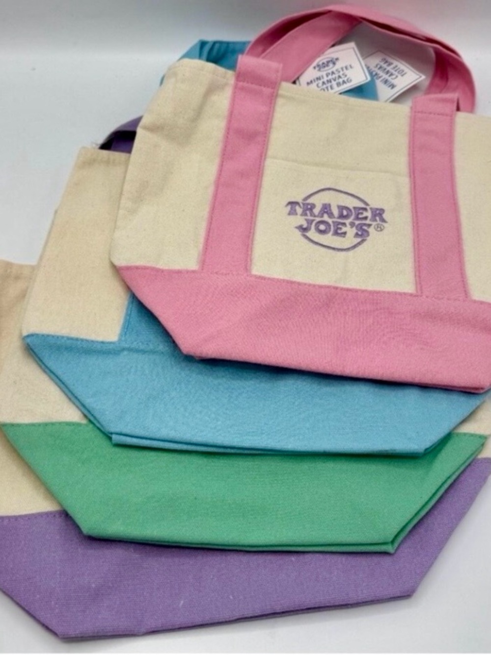 Last set - 4 Trader Joe's Mini Tote Bags - All Four Pastel Colors